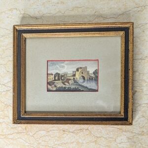 Vintage Scene Of Italy  Framed Art Print 7" x 8" Gold Frame Old World